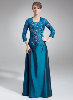 A-Line/Princess Scoop Neck Floor-Length Taffeta Mother of the Bride Dress With Lace Beading Sequins