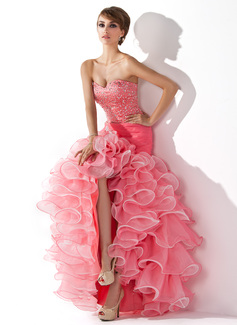 Mermaid Sweetheart Asymmetrical Organza Satin Prom Dress With Ruffle Beading Sequins 