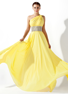 Empire One-Shoulder Floor-Length Chiffon Prom Dress With Ruffle Beading (018020583)