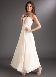 A-Line/Princess V-neck Ankle-Length Chiffon Holiday Dress With Ruffle Beading 