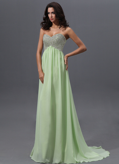 Empire Sweetheart Sweep Train Chiffon Prom Dress With Beading Sequins (018022743)