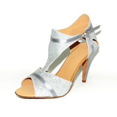 Leatherette Sparkling Glitter Heels Sandals Latin Dance Shoes With T-Strap 