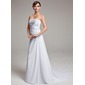 A-Line/Princess Strapless Court Train Chiffon Wedding Dress With Ruffle Lace (002004166)