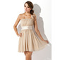 A-Line/Princess One-Shoulder Short/Mini Chiffon Charmeuse Homecoming Dress With Sash Flower(s) (022007272)